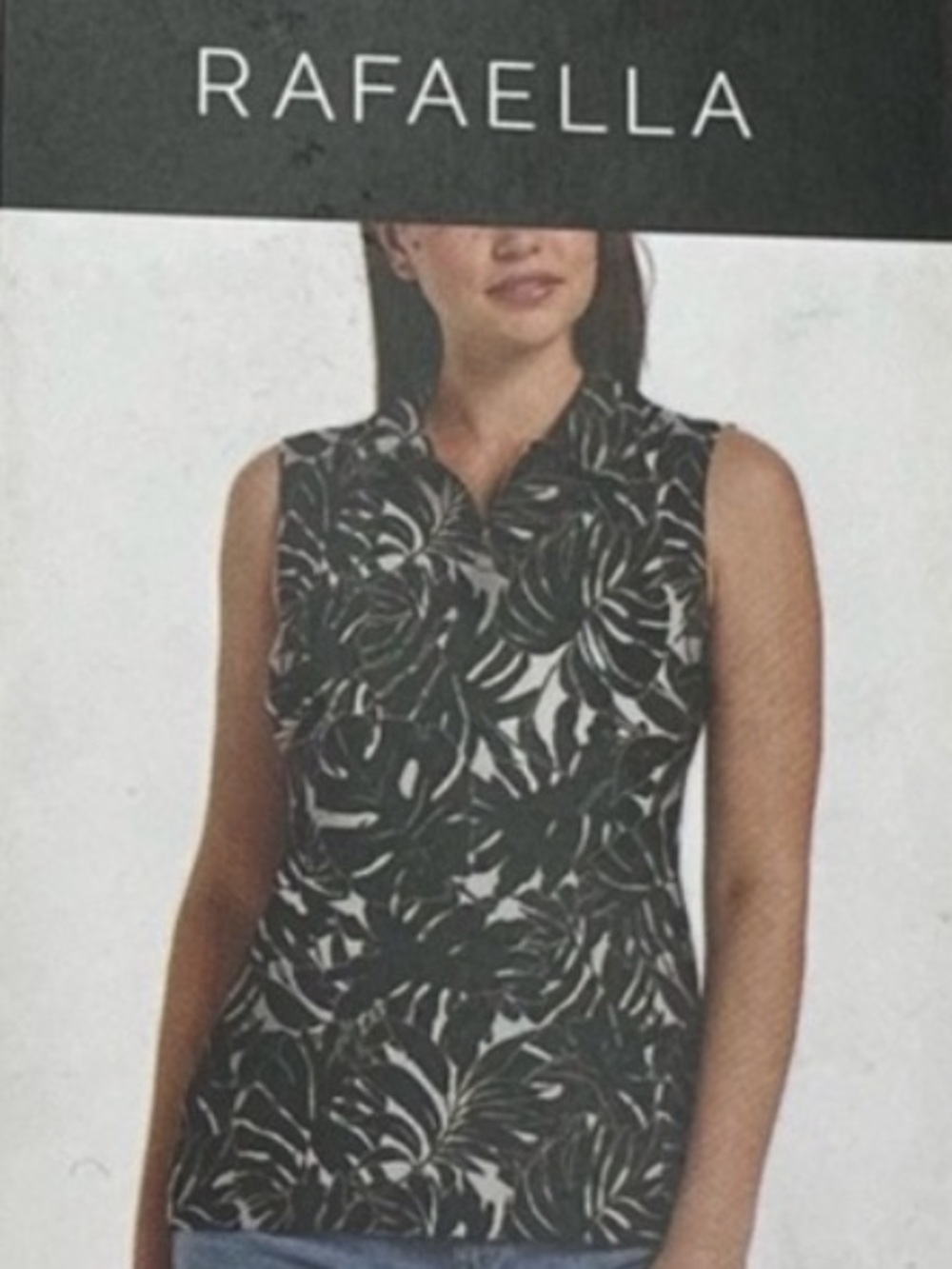 Rafaella M Quarter Zip Shirt Leaf-Print Sleeveless Polo Tank (Same Day Ship)